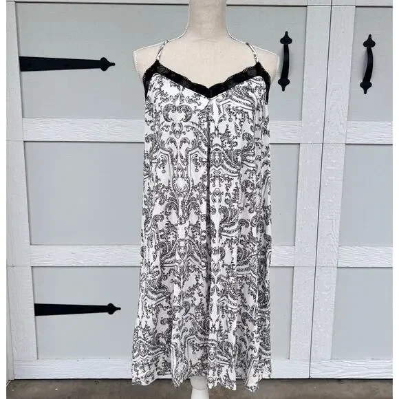 Soma Lace Trim Nightgown Pajamas Paisley Slip Dress XL Coquette - Picture 1 of 7